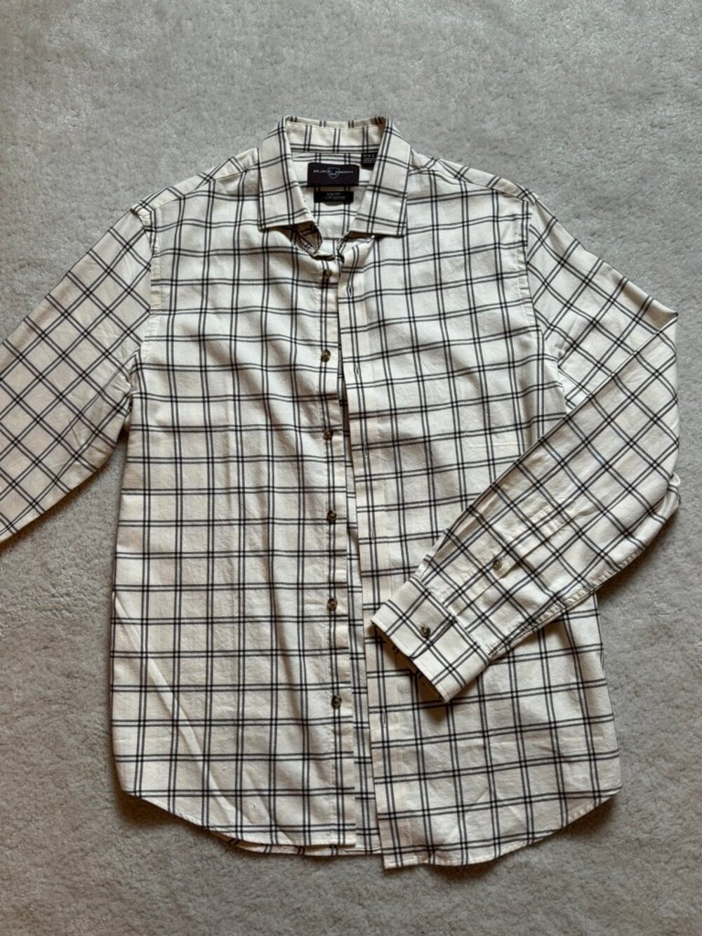 Black Brown 1826 Oatmeal Plaid Flannel Slim Fit Shirt S